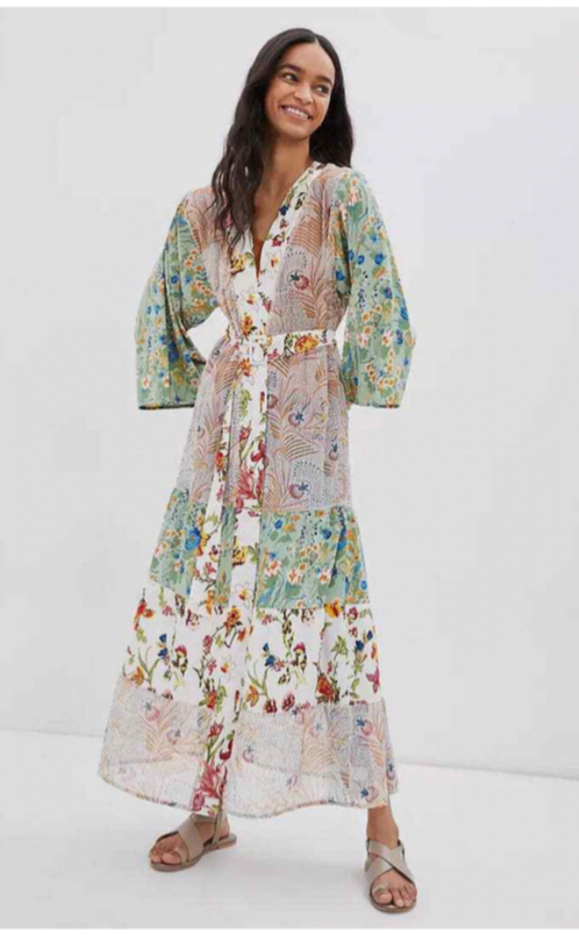 Anthropologie Dani Floral Kimono One size with Belt Maxi length Cardigan A19